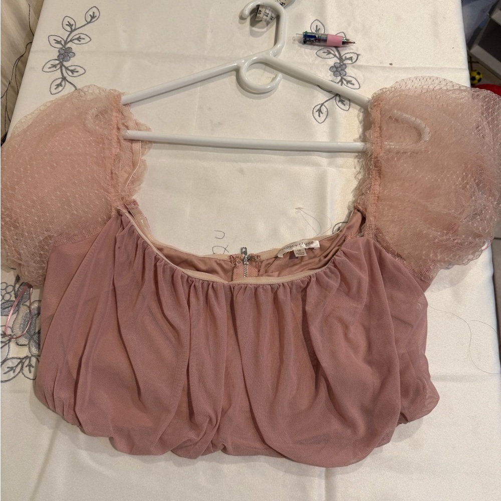 Velvet Blush Puff Sleeve Blouse
